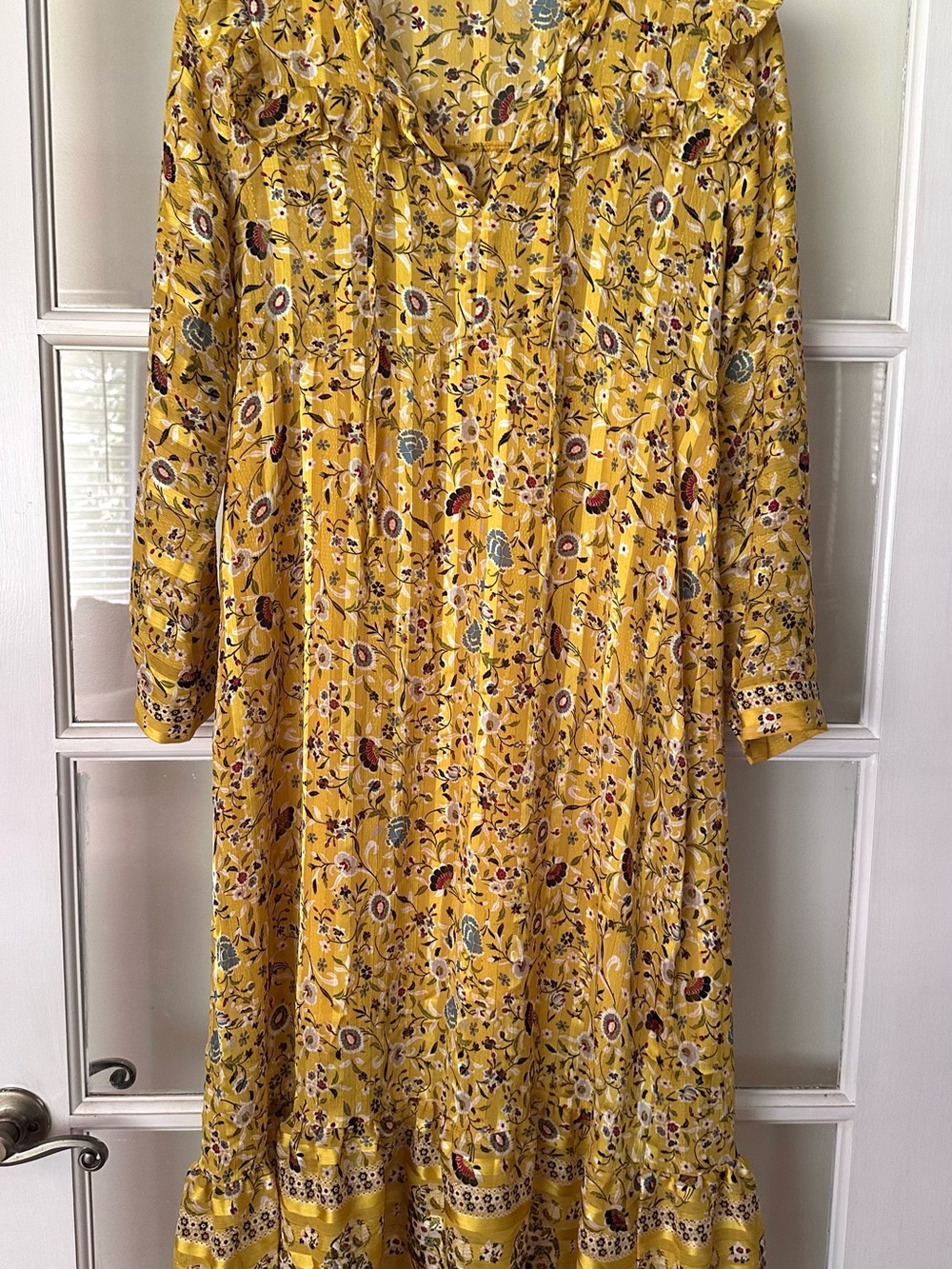 Zara Yellow Floral Ruffle-Neck Maxi Dress Size XS - Picture 2 of 13